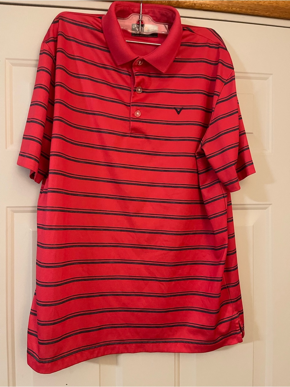 Callaway Opti-Dri Men's M Red/Black Striped Polo Shirt Short Sleeve Wicking